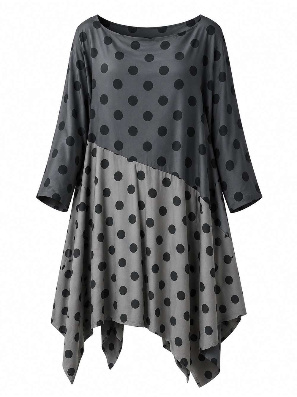 Kedem Sasson gray black Polka dot lagenlook one size Cotton blend dress EUC